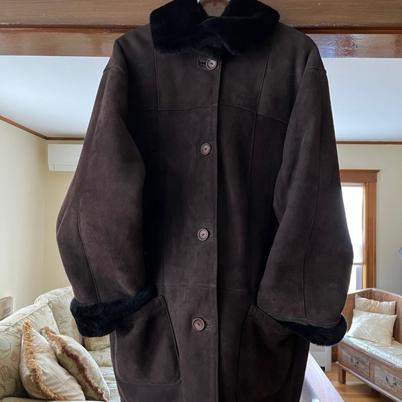 Chocolate Brown Shearling Coat - Picture 1 of 11